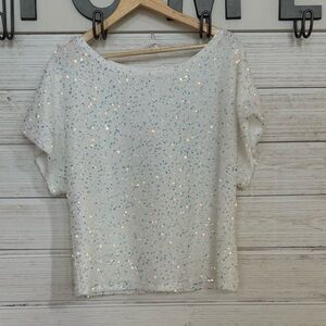 Iridescent sequence loose fitting top.